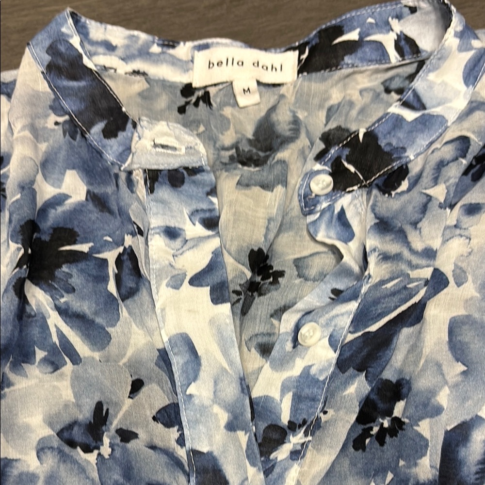 Bella Dahl Blue Watercolor Floral Midi Dress | Flowy Romantic | Size M - Picture 4 of 12